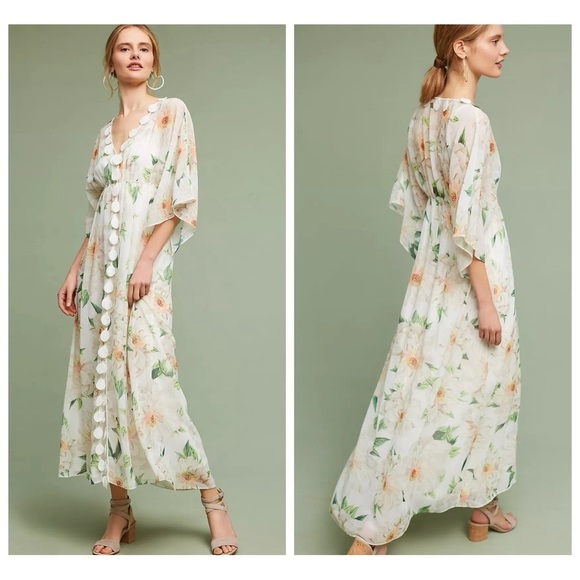 Farm Rio x Anthropologie Dahlia Boho White Chiffon Floral Maxi Dress size XS - Picture 16 of 16
